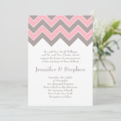 Roze en Gray Chevron Wedding Kaart (Staand voorkant)