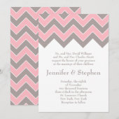 Roze en Gray Chevron Wedding Kaart (Voorkant / Achterkant)