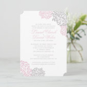 Roze en Gray Floral Wedding Invitations Kaart (Staand voorkant)