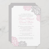 Roze en Gray Floral Wedding Invitations Kaart (Voorkant / Achterkant)