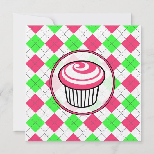 Roze en Green Argyle Birthday Uitnodiging (Achterkant)