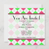 Roze en Green Argyle Birthday Uitnodiging (Voorkant)