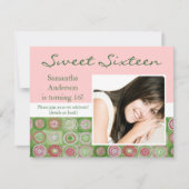 Roze en Green Artsy Sweet Sixteen-uitnodiging Kaart (Voorkant)