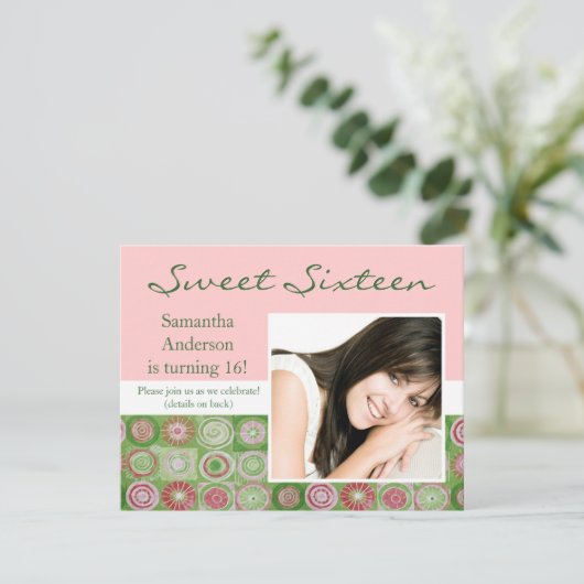 Roze en Green Artsy Sweet Sixteen-uitnodiging Kaart (Staand voorkant)