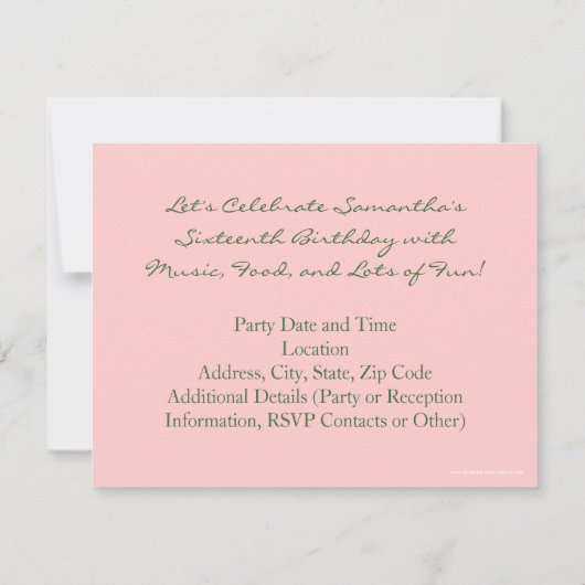 Roze en Green Artsy Sweet Sixteen-uitnodiging Kaart (Achterkant)