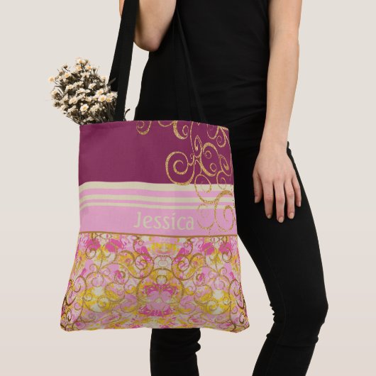 Roze en Green Chic Fun Canvas tas (Dichtbij)