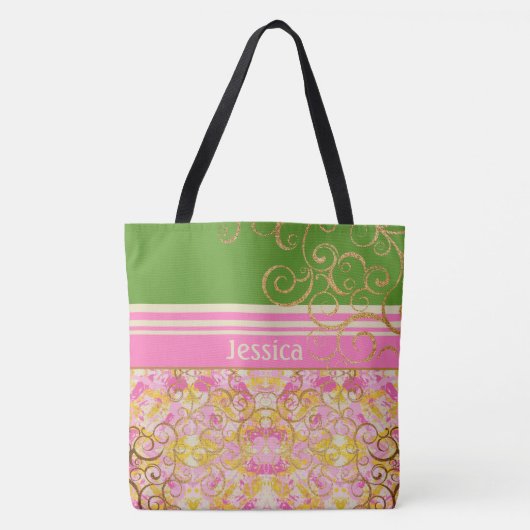 Roze en Green Chic Fun Tote Bag (Voorkant)
