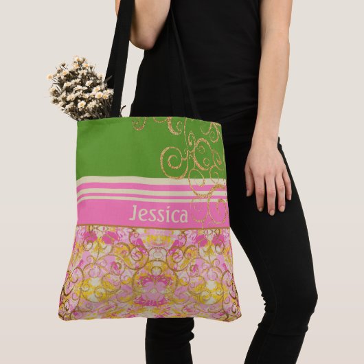 Roze en Green Chic Fun Tote Bag (Dichtbij)