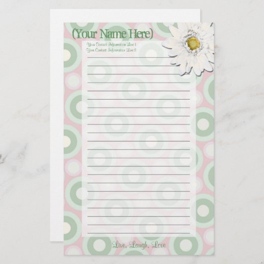 Roze en Green Daisy Personal Stationery Briefpapier (Voorkant / Achterkant)