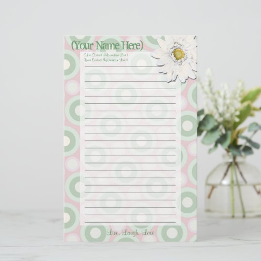 Roze en Green Daisy Personal Stationery Briefpapier (Staand voorkant)