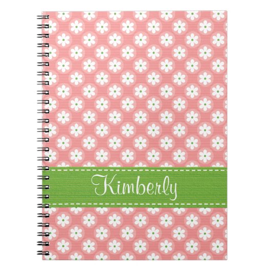 Roze en Green Daisy Spiral Notebook Journal Notitieboek (Voorkant)