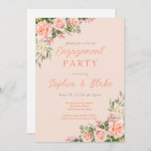 Roze en Greenery | Peach Engagement Party Kaart (Voorkant / Achterkant)