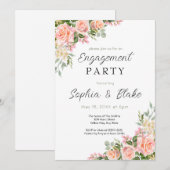 Roze en Greenery | White Engagement Party Kaart (Voorkant / Achterkant)