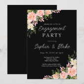 Roze en Greenery | Zwarte Engagement Party Kaart (Voorkant / Achterkant)