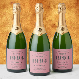Roze en Grijs 30e Verjaardag 1994 Fotosjabloon Sparkling Wijnetiket