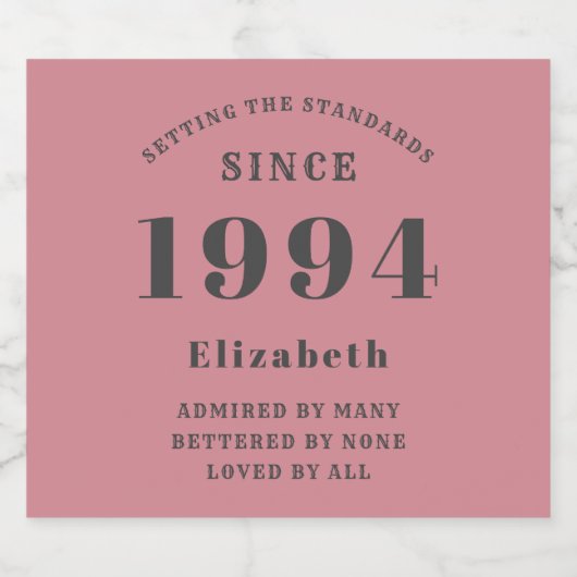 Roze en Grijs 30e Verjaardag 1994 Fotosjabloon Sparkling Wijnetiket (Enkel label)