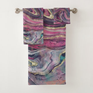 Roze en Grijs Abstract Marmer Bad Handdoek