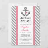 Roze en grijs Anchor Nautisch Baby shower Kaart (Voorkant)