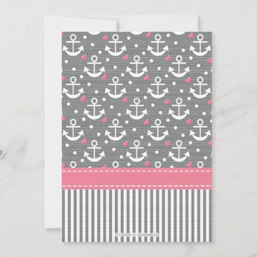 Roze en grijs Anchor Nautisch Baby shower Kaart (Achterkant)