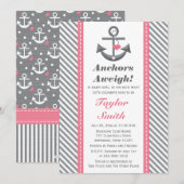 Roze en grijs Anchor Nautisch Baby shower Kaart (Voorkant / Achterkant)