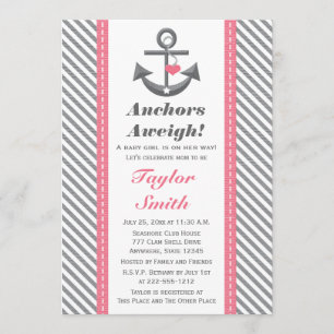 Roze en grijs Anchor Nautisch Baby shower Kaart