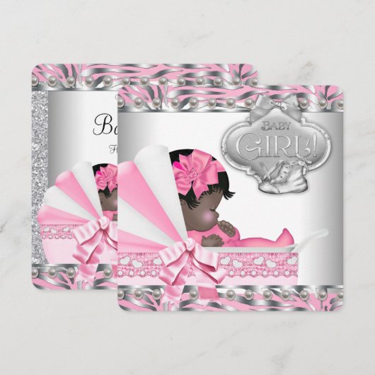 Roze en grijs Baby shower Kaart (Voorkant / Achterkant)