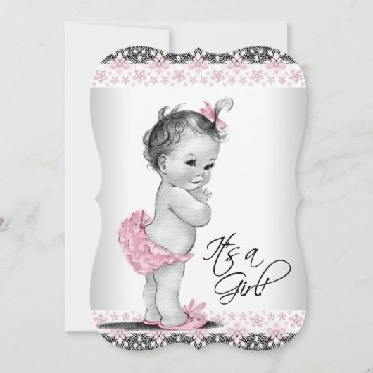 roze en grijs Baby shower Kaart (Voorkant)