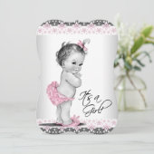 roze en grijs Baby shower Kaart (Staand voorkant)