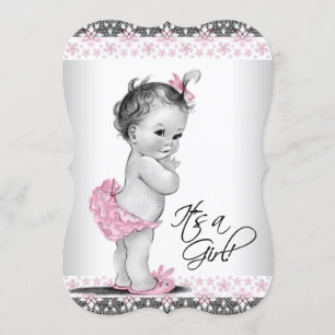  Roze en grijs Baby shower Kaart