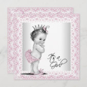 Roze en grijs Baby shower Kaart (Voorkant / Achterkant)