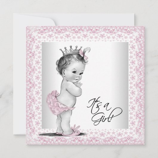 Roze en grijs Baby shower Kaart (Voorkant)