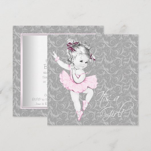  roze en grijs Baby shower Kaart (Voorkant / Achterkant)