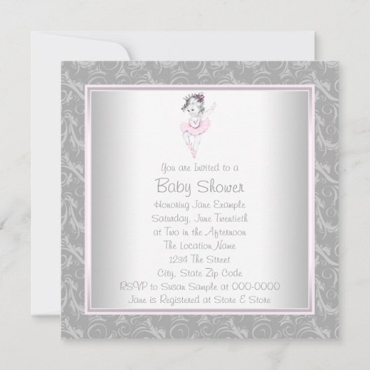  roze en grijs Baby shower Kaart (Achterkant)