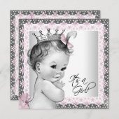 Roze en grijs Baby shower Kaart (Voorkant / Achterkant)