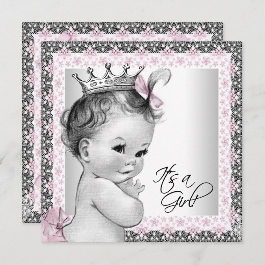 Roze en grijs Baby shower Kaart (Voorkant / Achterkant)