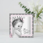 Roze en grijs Baby shower Kaart (Staand voorkant)