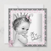 Roze en grijs Baby shower Kaart (Voorkant)