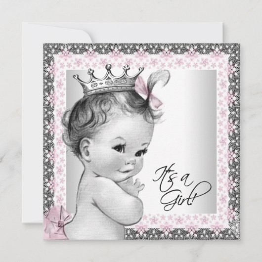 Roze en grijs Baby shower Kaart (Voorkant)