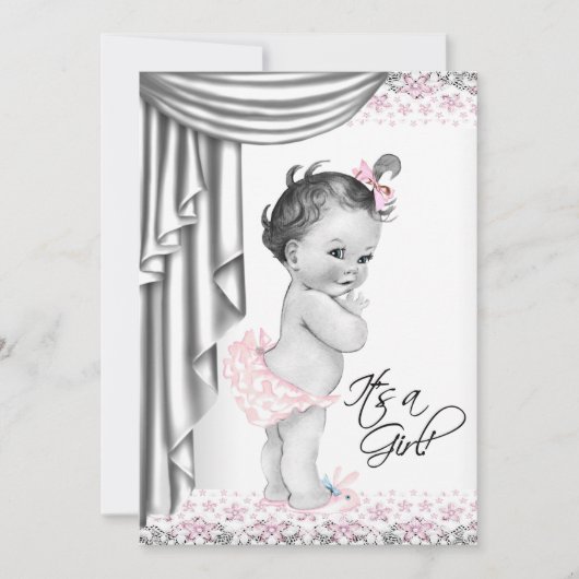 Roze en grijs  Baby shower Kaart (Voorkant)