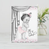Roze en grijs  Baby shower Kaart (Staand voorkant)
