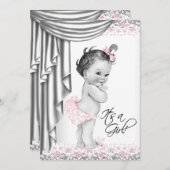 Roze en grijs  Baby shower Kaart (Voorkant / Achterkant)
