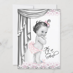 Roze en grijs Baby shower Kaart