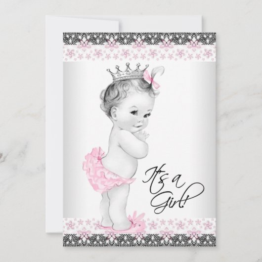 roze en grijs Baby shower Kaart (Voorkant)