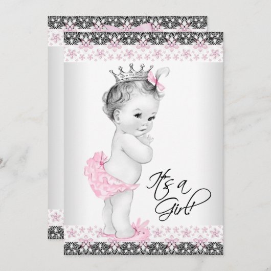 roze en grijs Baby shower Kaart (Voorkant / Achterkant)