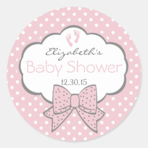 Roze en grijs-Baby shower Ronde Sticker