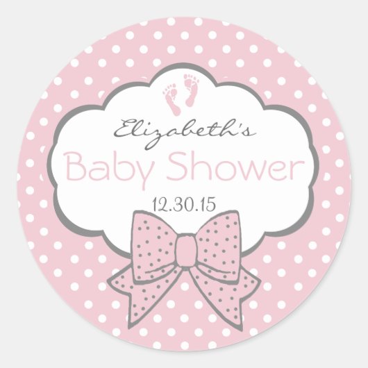 Roze en grijs-Baby shower Ronde Sticker (Voorkant)