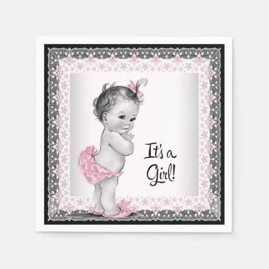  roze en grijs Baby shower Servet (Voorkant)