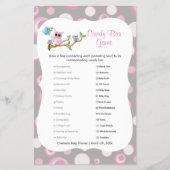Roze en Grijs Baby shower Uil Snoep Bar Game Flyer (Voorkant)