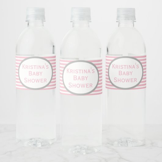Roze en grijs Baby shower Waterfles Etiket (Flessen)