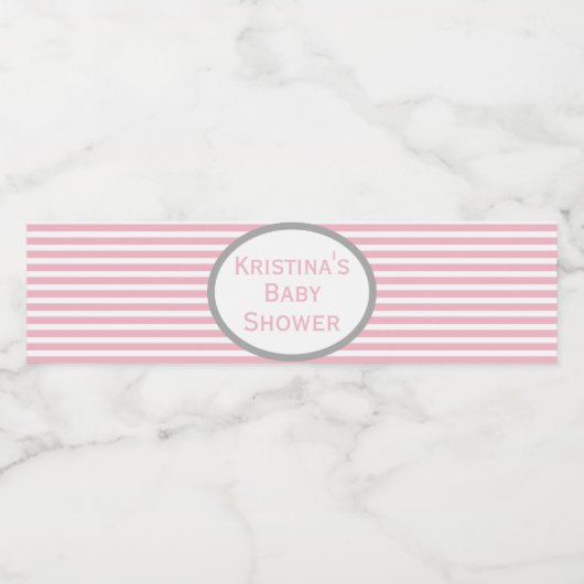 Roze en grijs Baby shower Waterfles Etiket (Enkel label)